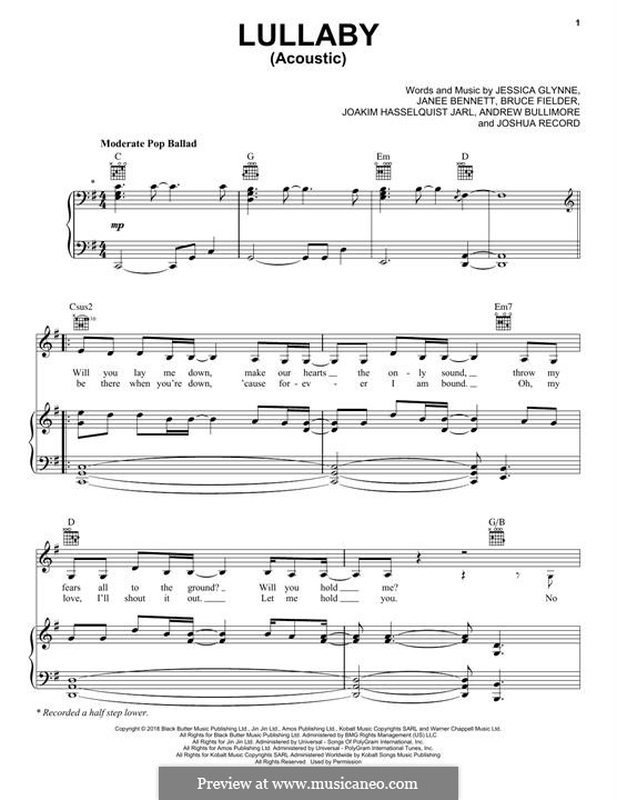Lullaby (Sigala feat. Paloma Faith): Für Stimme und Klavier (oder Gitarre) by Joshua Record, Jess Glynne, Janee Bennett, Bruce Fielder, Andrew Bullimore