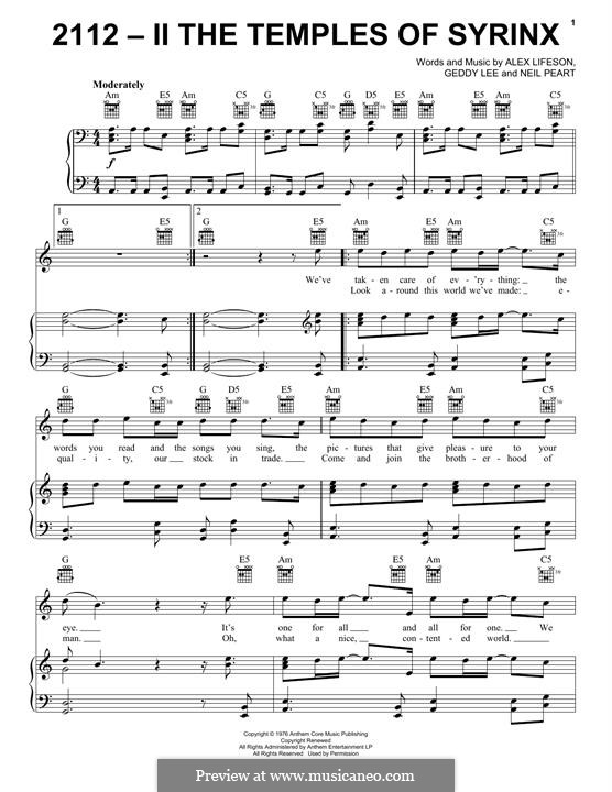 2112 (Rush): II. The Temples Of Syrinx, for voice and piano (or guitar) by Alex Lifeson