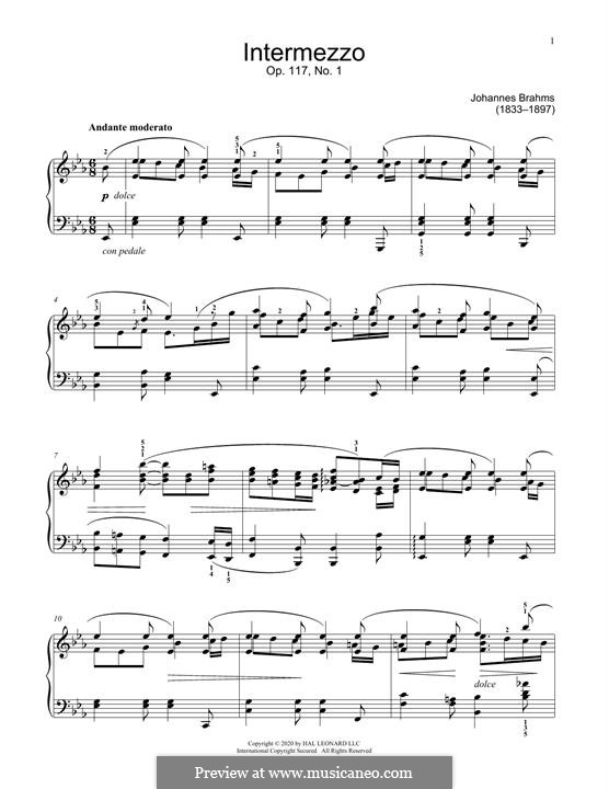 Drei Intermezzos, Op.117: Intermezzo No.1 by Johannes Brahms