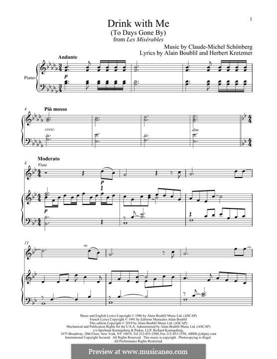 Drink With Me (To Days Gone By): Für Flöte und Piano by Claude-Michel Schönberg
