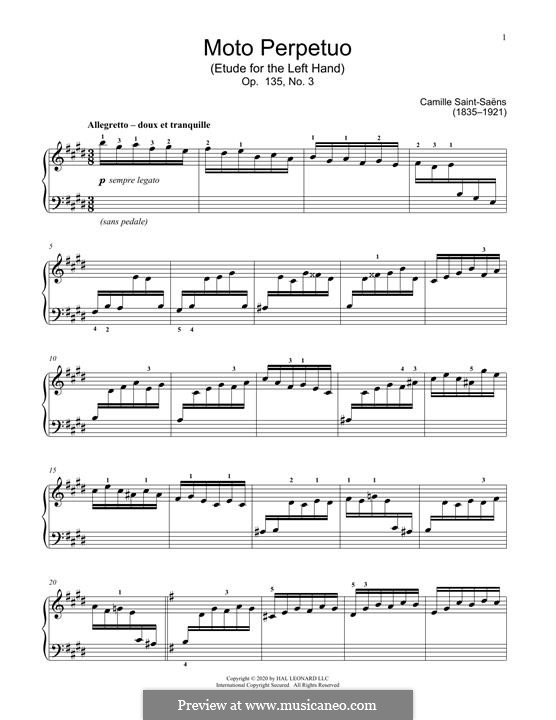 Sechs Etüden für die Linke Hand, Op.135: No.3 Moto Perpetuo by Camille Saint-Saëns