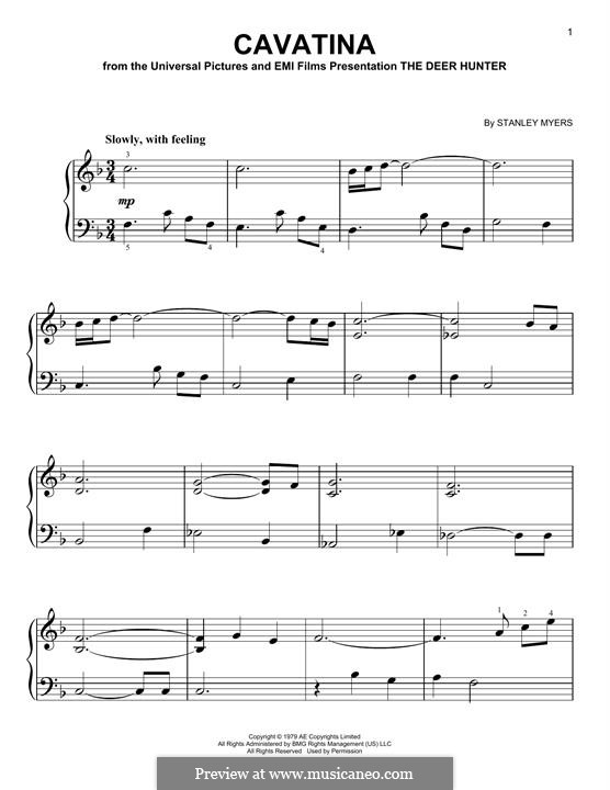 Cavatina (from The Deer Hunter): Für Klavier, leicht by Stanley Myers