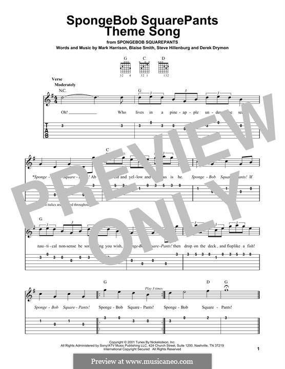 SpongeBob SquarePants Theme Song: Für Gitarre by Blaise Smith, Derek Drymon, Mark Harrison, Steve Hillenburg