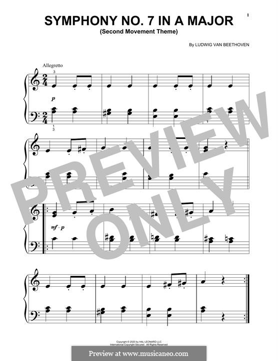 Movement II (Printable scores): Theme. Version for piano by Ludwig van Beethoven