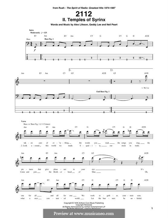 2112 (Rush): II. The Temples Of Syrinx, for bass guitar by Alex Lifeson