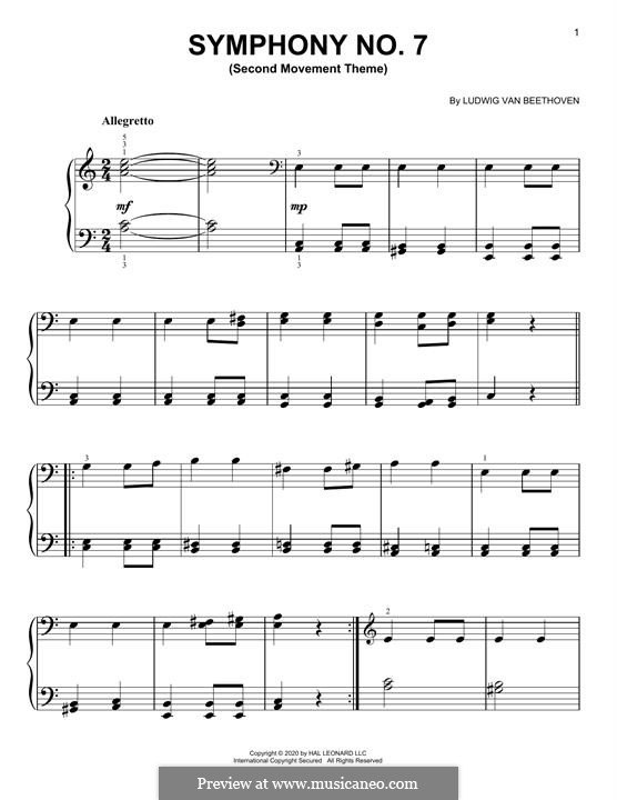 Movement II (Printable scores): Theme. Version for piano by Ludwig van Beethoven