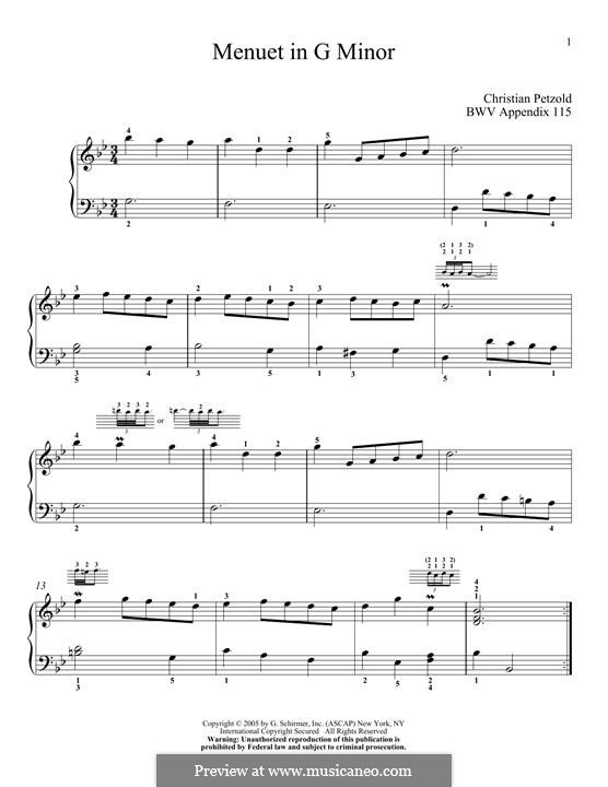 Menuett in g-Moll: Für Klavier by Johann Sebastian Bach