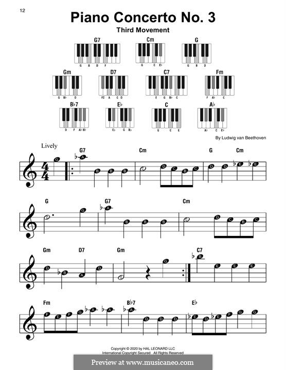 Konzert für Klavier und Orchester Nr.3, Op.37: Movement III, for piano by Ludwig van Beethoven