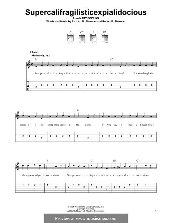 Supercalifragilisticexpialidocious (from Mary Poppins): Für Gitarre by Richard M. Sherman, Robert B. Sherman