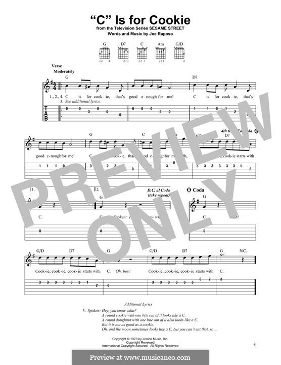 C is for Cookie (The Cookie Monster): Für Gitarre by Joe Raposo