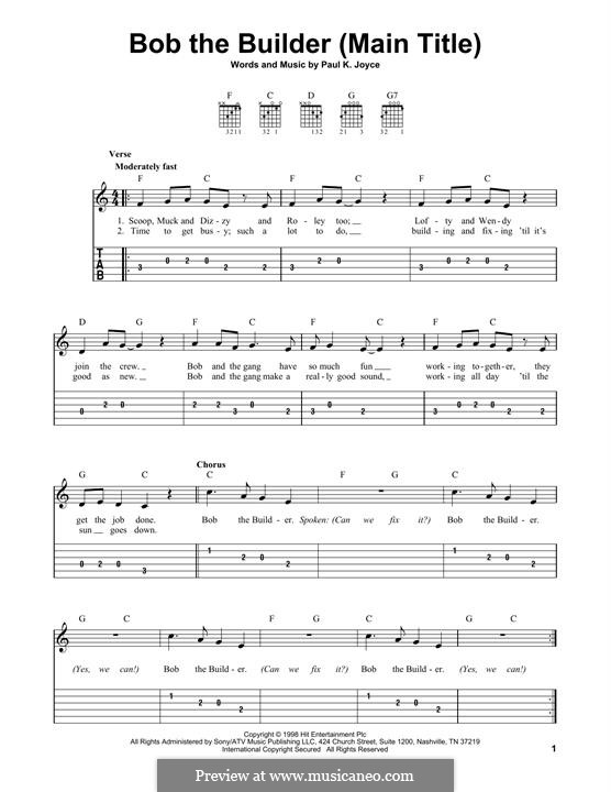 Bob the Builder Intro Theme Song: Für Gitarre by Paul Joyce