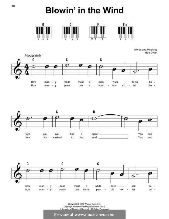 Blowin' in the Wind: Für Klavier by Bob Dylan
