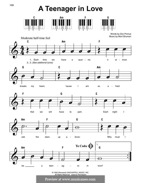 A Teenager in Love (Dion and The Belmonts): Für Klavier by Doc Pomus, Mort Shuman