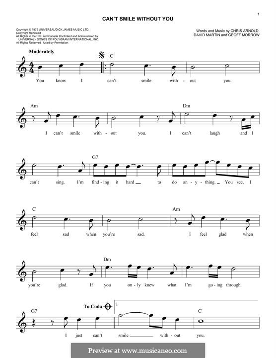 Can't Smile without You (Barry Manilow): Für Keyboard by Chris Arnold, David Martin, Geoff Morrow