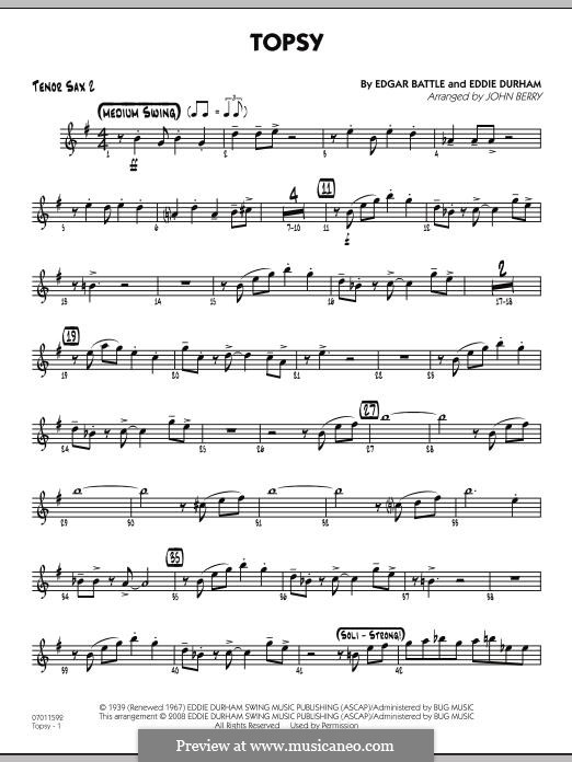 Topsy (arr. John Berry): Tenor Sax 2 part by Eddie Durham, Edgar Battle