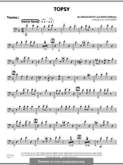 Topsy (arr. John Berry): Trombone 1 part by Eddie Durham, Edgar Battle