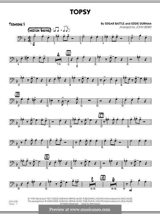 Topsy (arr. John Berry): Trombone 3 part by Eddie Durham, Edgar Battle