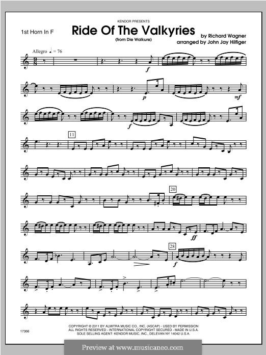 Die Walküre. Walkürenritt: For quartet horns – Horn 1 in F part by Richard Wagner