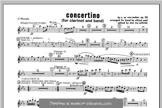 Concertino für Klarinette und Orchester, J.109 Op.26: Piccolo part by Carl Maria von Weber