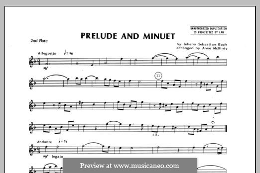 Prelude and Minuet: Flute 2 part by Johann Sebastian Bach