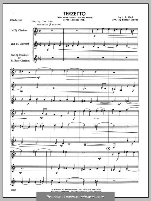 Aus tiefer Not schrei ich zu dir, BWV 38: Terzetto (Wenn meine Trubsal als mit Ketten), for trio clarinets – full score by Johann Sebastian Bach