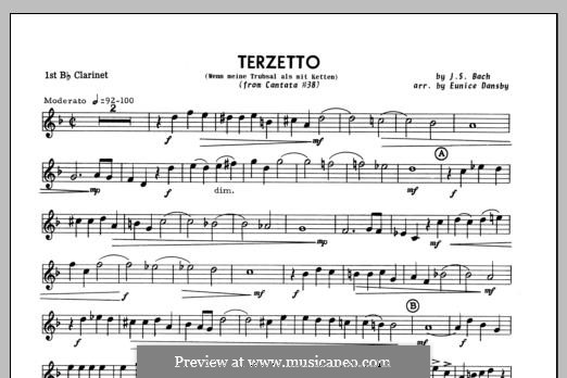 Aus tiefer Not schrei ich zu dir, BWV 38: Terzetto (Wenn meine Trubsal als mit Ketten), for trio clarinets – Clarinet 1 part by Johann Sebastian Bach