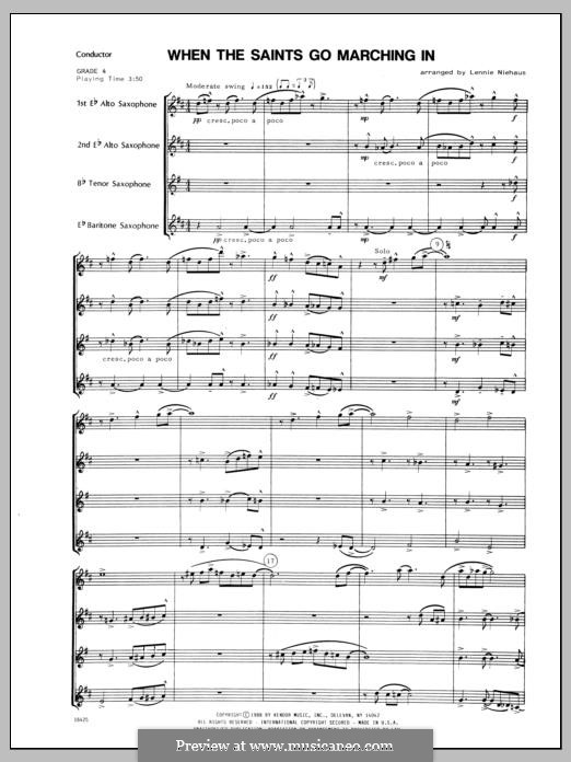 When the Saints Go Marching in (Chamber Arrangements): For saxophones – full score by folklore