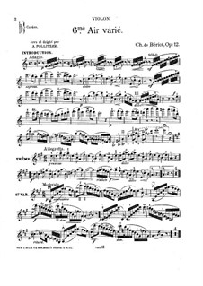 Arie mit Variationen Nr.6, Op.12: Solostimme by Charles-Auguste de Beriot