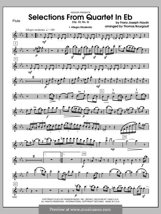 Streichquartett Nr.30 in Es-Dur 'Der Scherz', Hob.III/38 Op.33 No.2: Selections, for winds – Flute part by Joseph Haydn