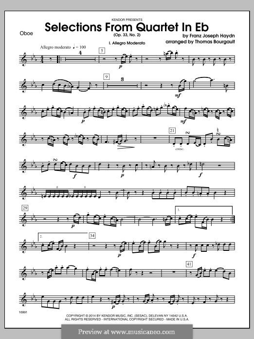 Streichquartett Nr.30 in Es-Dur 'Der Scherz', Hob.III/38 Op.33 No.2: Selections, for winds – Oboe part by Joseph Haydn