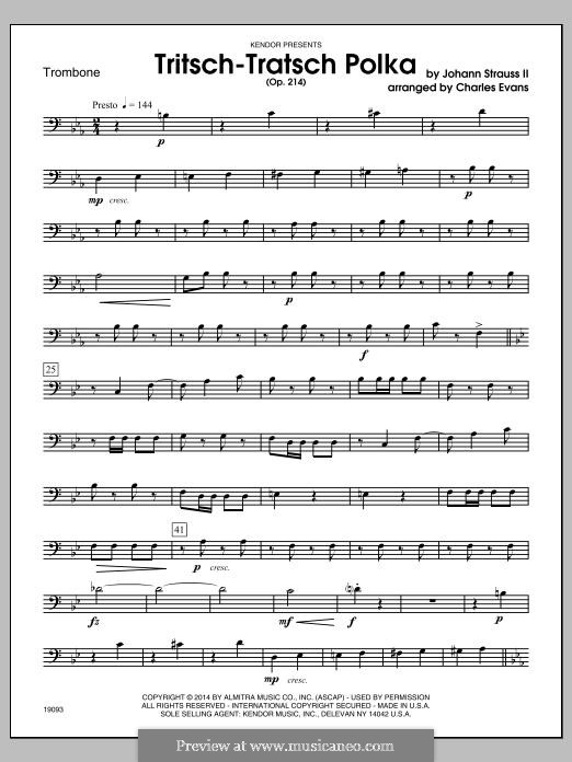 Trick-Track. Polka, Op.214: For winds – Trombone part by Johann Strauss (Sohn)