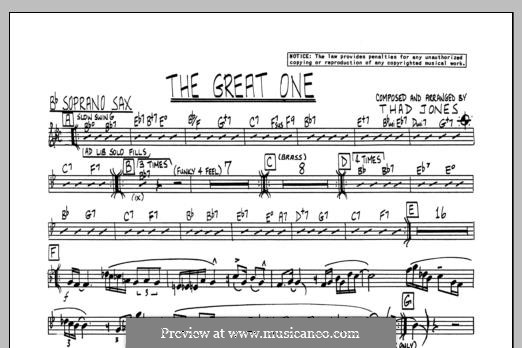 The Great One: Bb Soprano Sax part by Thad Jones