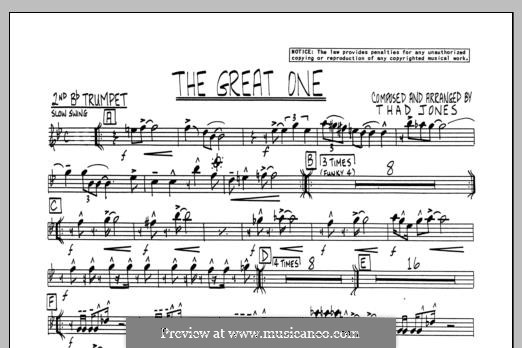 The Great One: 2nd Bb Trumpet part by Thad Jones