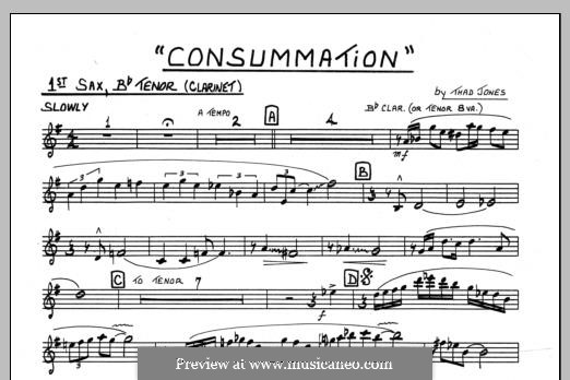Consummation: 1st Bb Tenor Saxophone part by Thad Jones