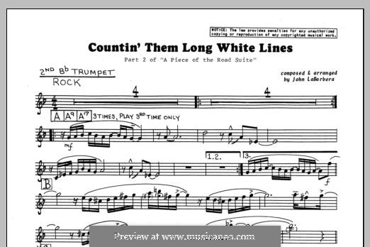 Countin' Them Long White Lines: 2nd Bb Trumpet part by John LaBarbara