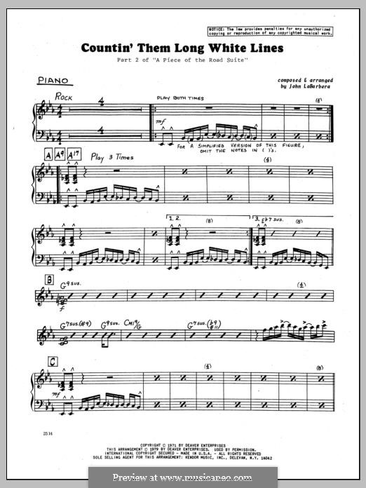 Countin' Them Long White Lines: Klavierstimme by John LaBarbara