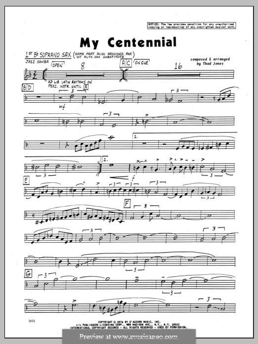 My Centennial: Bb Soprano Sax part by Thad Jones