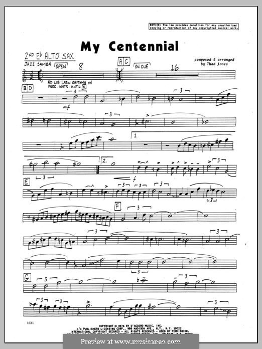 My Centennial: 2nd Eb Alto Saxophone part by Thad Jones