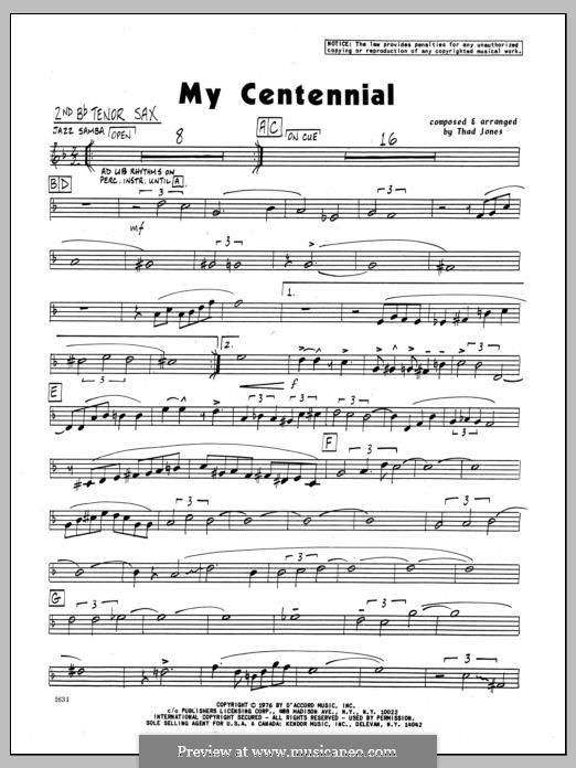 My Centennial: 2nd Bb Tenor Saxophone part by Thad Jones