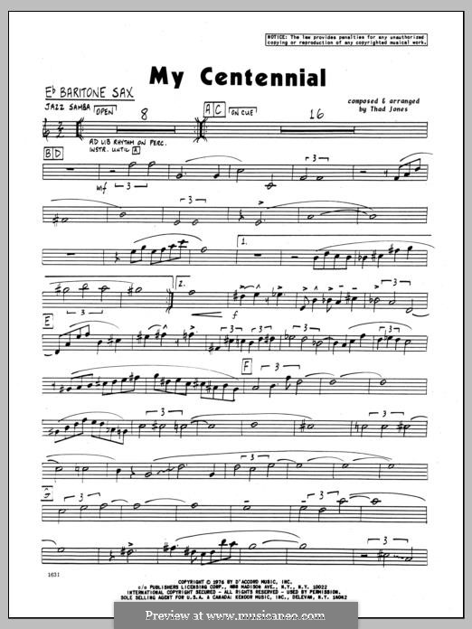 My Centennial: Baritone Sax part by Thad Jones
