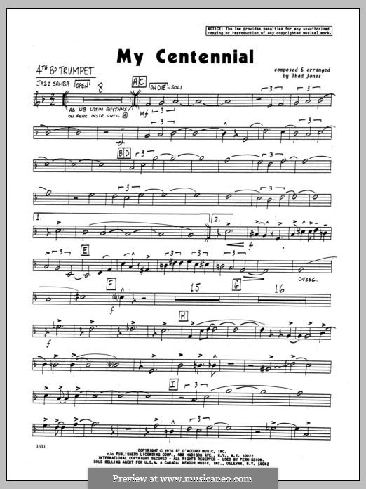 My Centennial: 4th Bb Trumpet part by Thad Jones