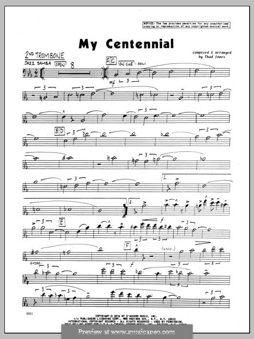 My Centennial: 2nd Trombone part by Thad Jones