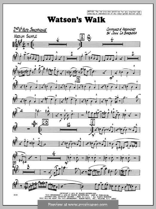 Watson's Walk: 2nd Eb Alto Saxophone part by John LaBarbara