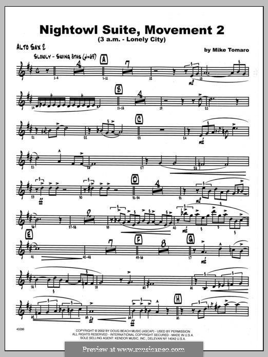 Nightowl Suite, Mvt. 2 (3 a.m. - Lonely City): 2nd Eb Alto Saxophone part by Mike Tomaro