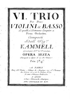 Sechs Sonaten für zwei Violinen und Basso Continuo, Op.6: Basso Continuo Stimme by Antonín Kammel