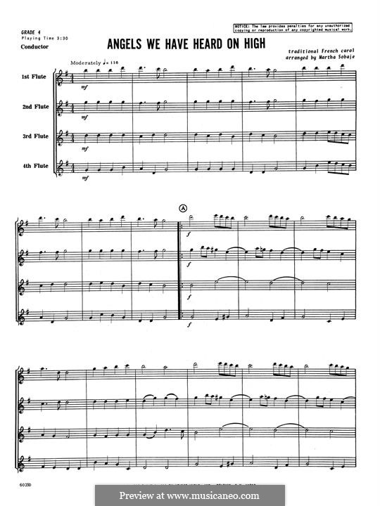 Angels We Have Heard on High: For quartet flutes – full score by folklore