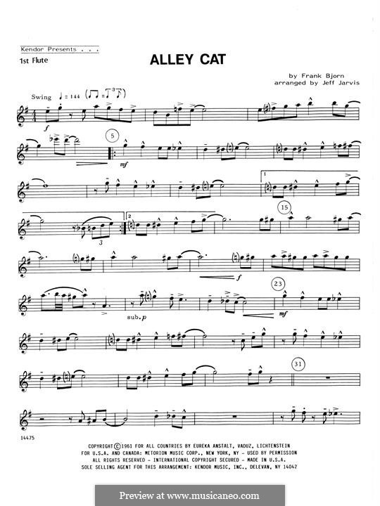 Alley Cat: For flutes - 1st Flute part by Frank Bjorn