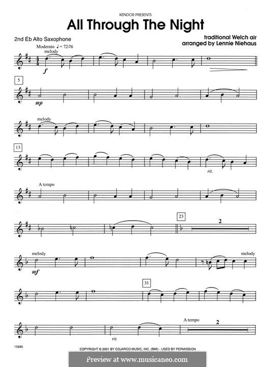 All Through the Night (Printable scores): For trio saxophones – 2nd Eb Alto Saxophone part by folklore