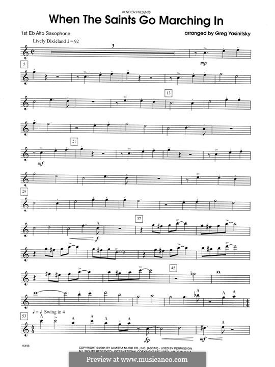 When the Saints Go Marching in (Chamber Arrangements): For small ensemble – 1st Eb Alto Saxophone part by folklore