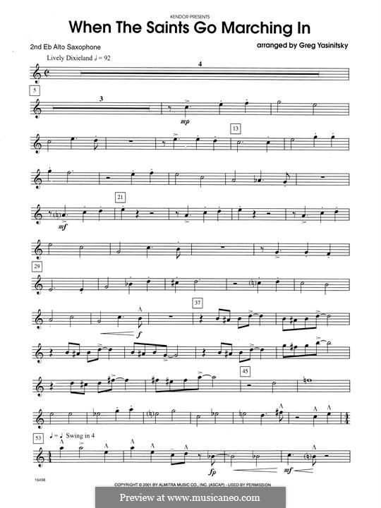When the Saints Go Marching in (Chamber Arrangements): For small ensemble – 2nd Eb Alto Saxophone part by folklore